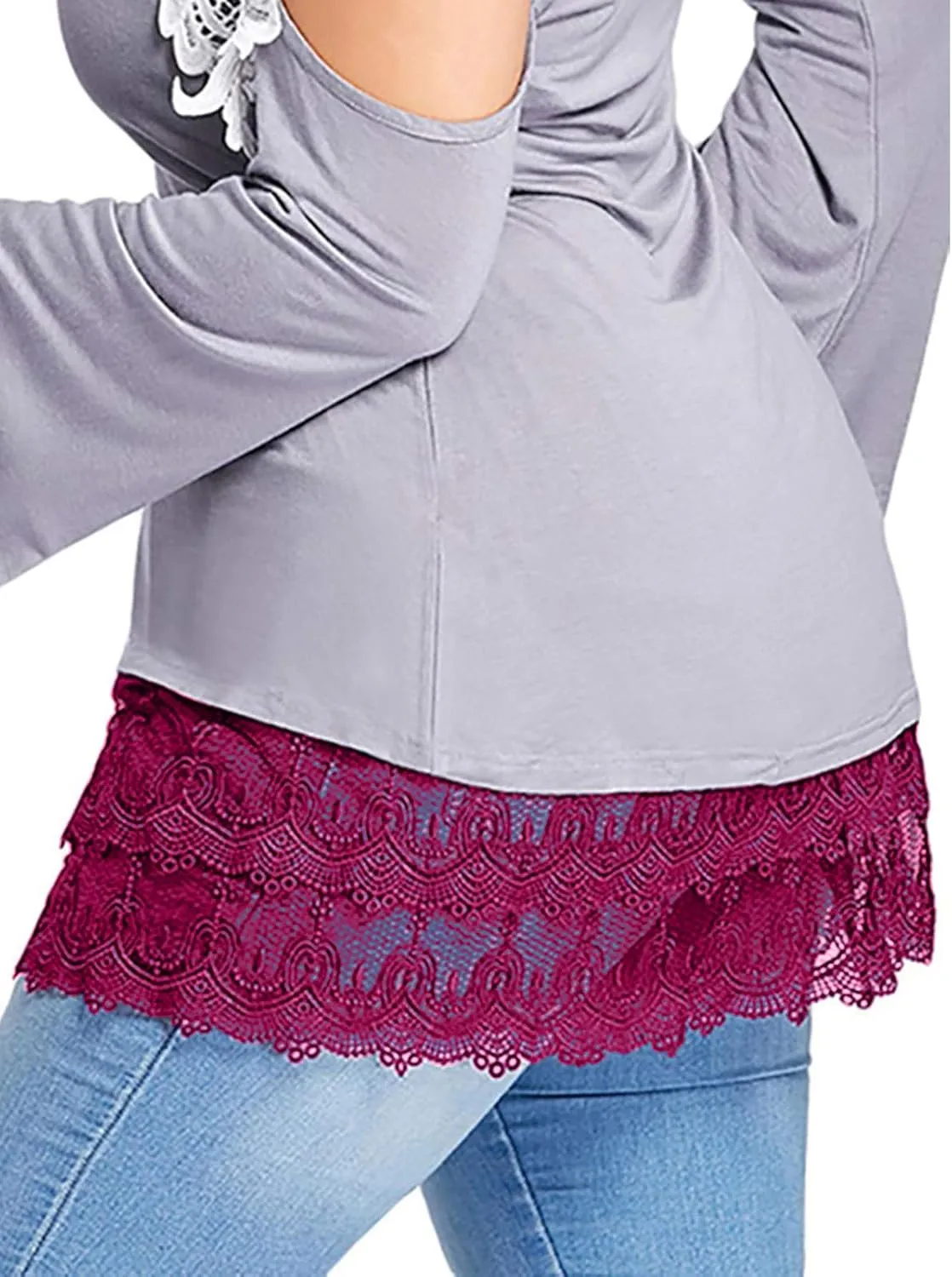 Womens Lace Shirt Extender Plus Size Lace Underskirt Layering Fake Top Lower Sweep Skirt Fake Hemline Mini Skirt