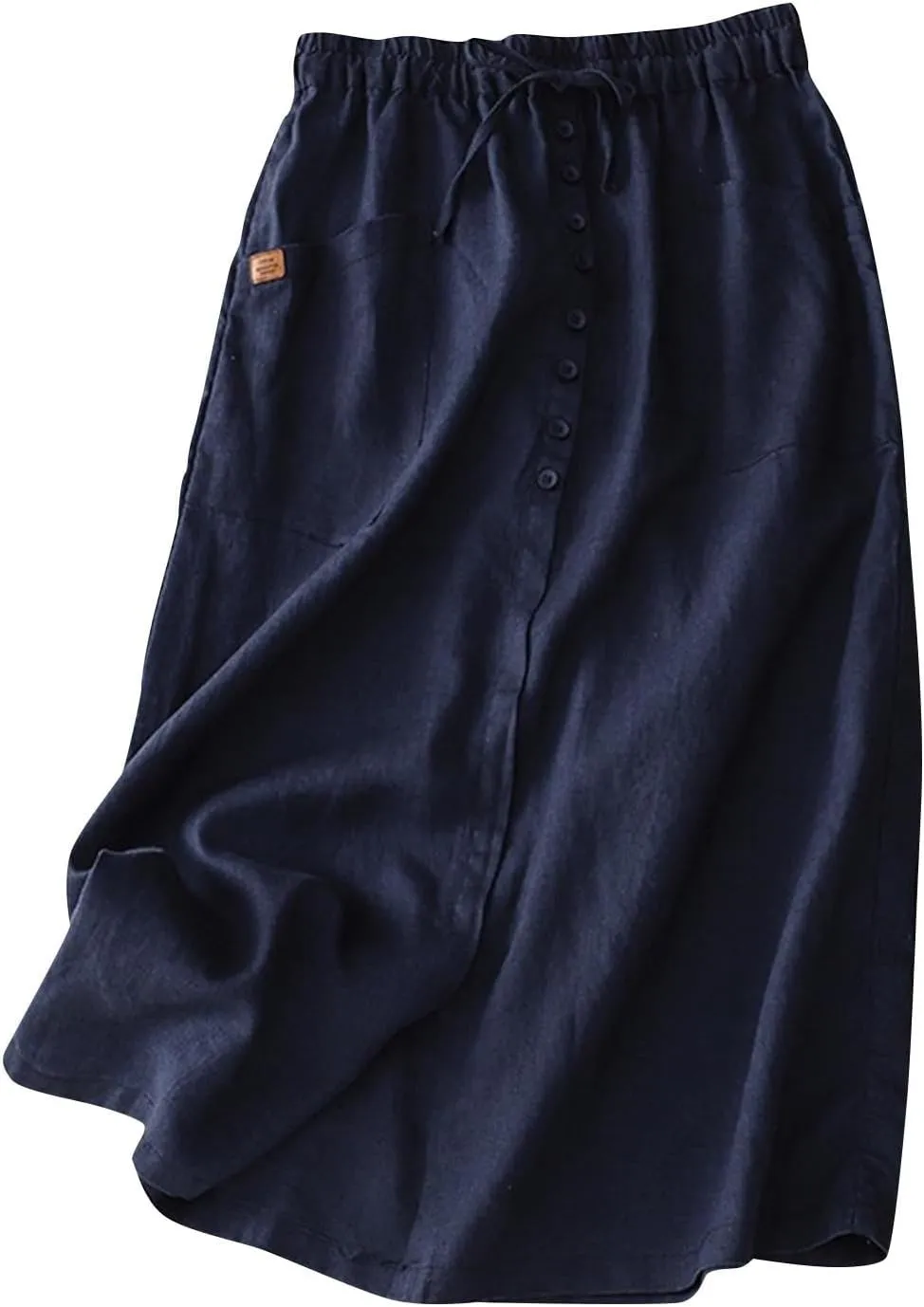 Women's Linen Skirts Summer Casual High Waisted Drawstring Midi Skirt Retro Solid Boho Dress Trendy Loose Outfits