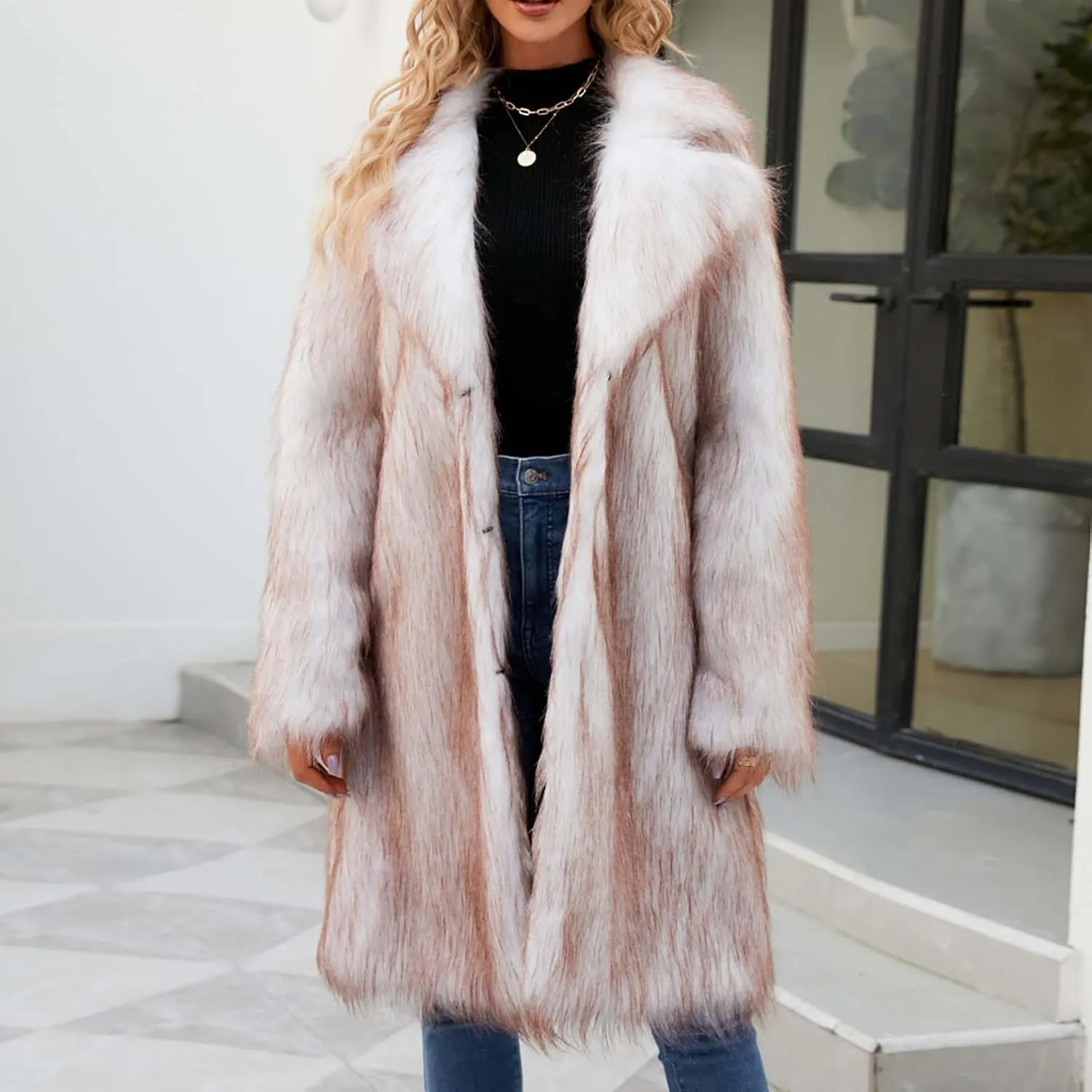 Womens Long Faux Fur Coat Oversized Loose Winter Jackets Trendy Luxury Trench Coat 2024 Open Front Lapel Outerwear