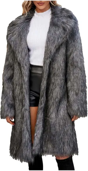 Womens Long Faux Fur Coat Oversized Loose Winter Jackets Trendy Luxury Trench Coat 2024 Open Front Lapel Outerwear
