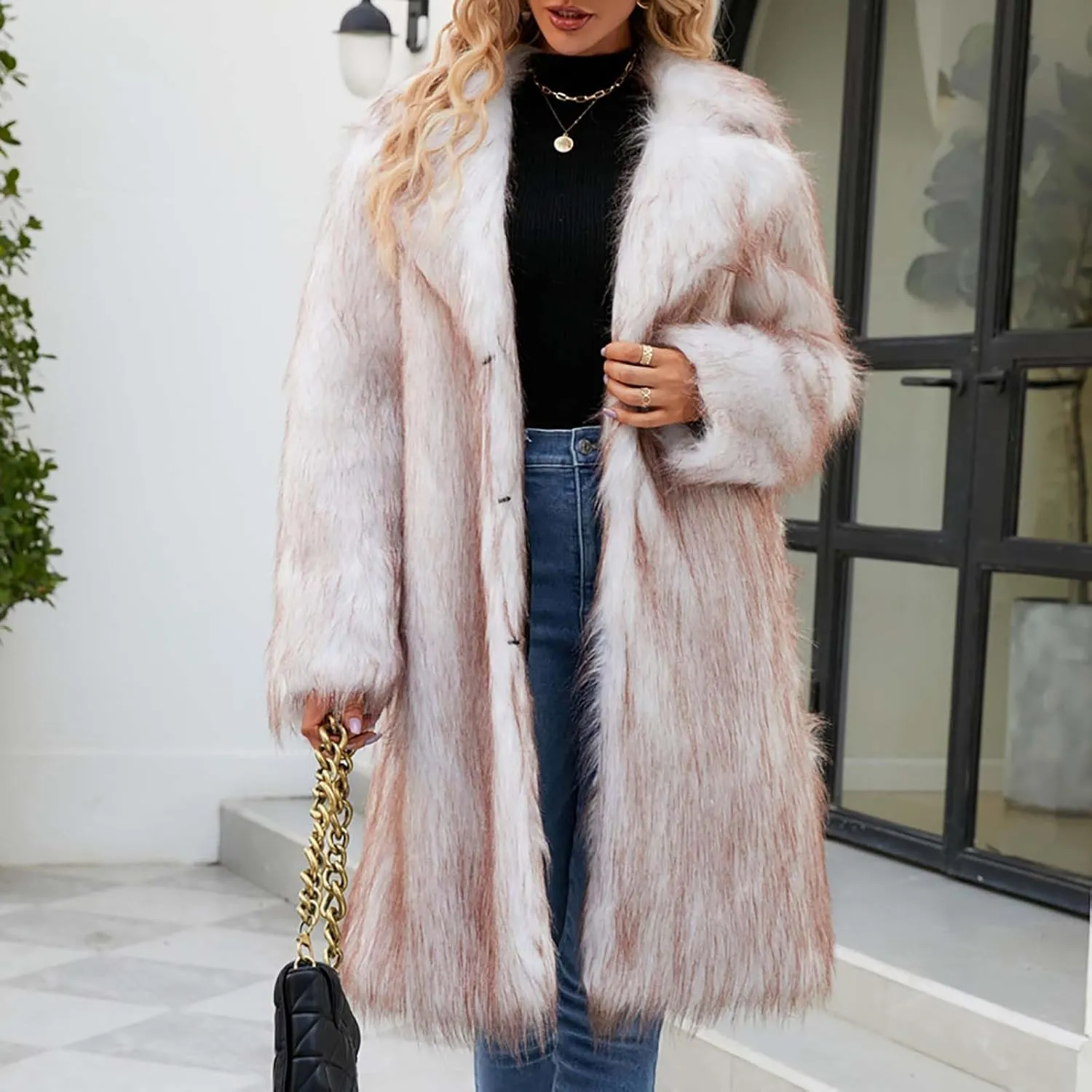 Womens Long Faux Fur Coat Oversized Loose Winter Jackets Trendy Luxury Trench Coat 2024 Open Front Lapel Outerwear