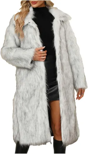Womens Long Faux Fur Coat Oversized Loose Winter Jackets Trendy Luxury Trench Coat 2024 Open Front Lapel Outerwear