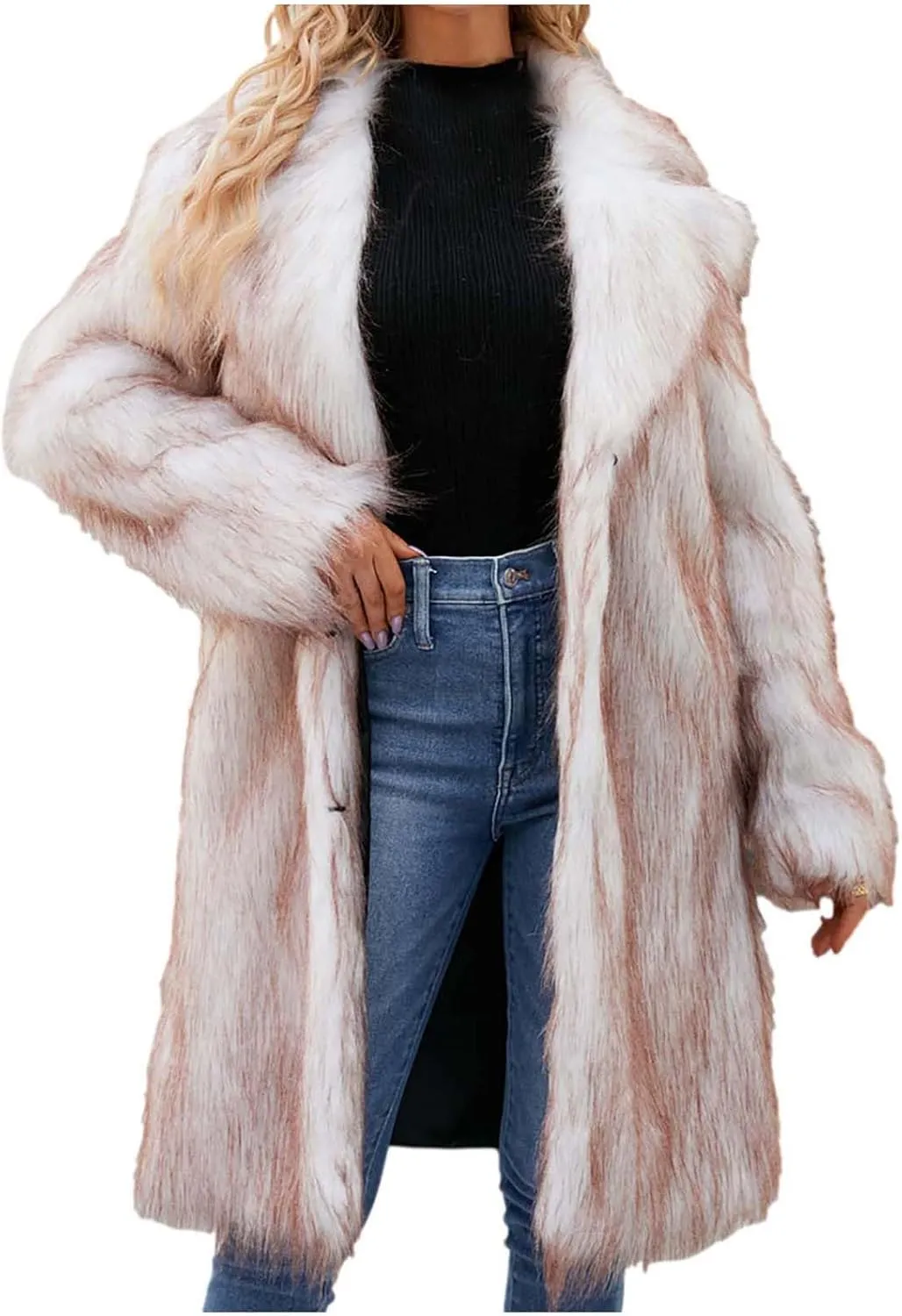 Womens Long Faux Fur Coat Oversized Loose Winter Jackets Trendy Luxury Trench Coat 2024 Open Front Lapel Outerwear