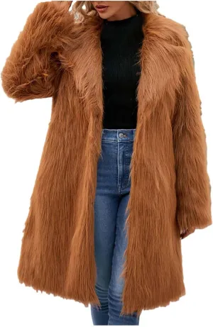Womens Long Faux Fur Coat Oversized Loose Winter Jackets Trendy Luxury Trench Coat 2024 Open Front Lapel Outerwear