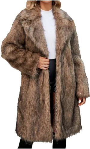 Womens Long Faux Fur Coat Oversized Loose Winter Jackets Trendy Luxury Trench Coat 2024 Open Front Lapel Outerwear