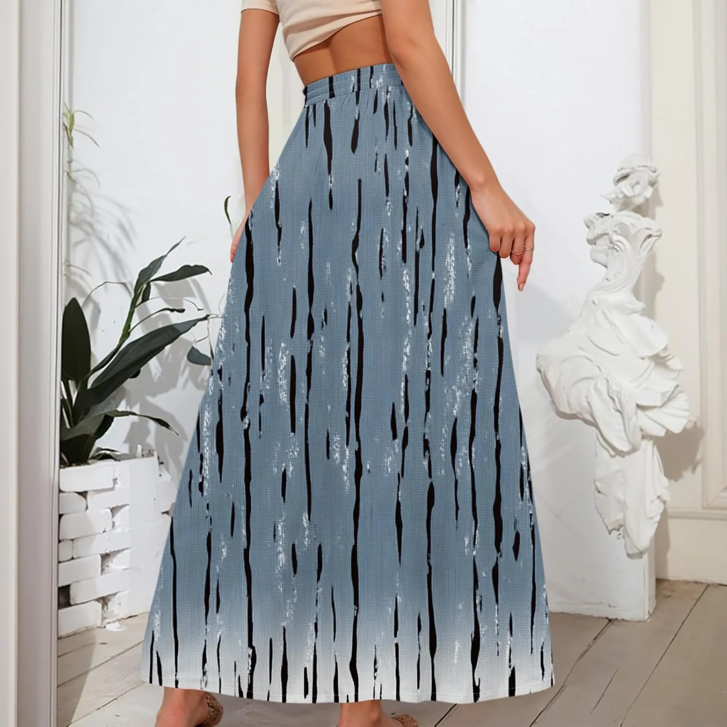 Women's Maxi Skirts Summer High Waisted Boho Wrap Skirt Smocked A Line Skirts Elegant Skirt Long with Pockets