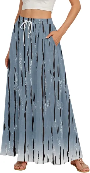 Women's Maxi Skirts Summer High Waisted Boho Wrap Skirt Smocked A Line Skirts Elegant Skirt Long with Pockets