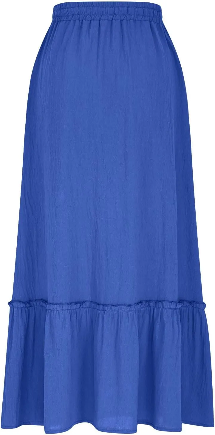 Women's Midi Summer Flowy Swing A-Line Skirts Casual Elastic Waist Tiered Long Skirt Beach Vacation Outfits Clothes