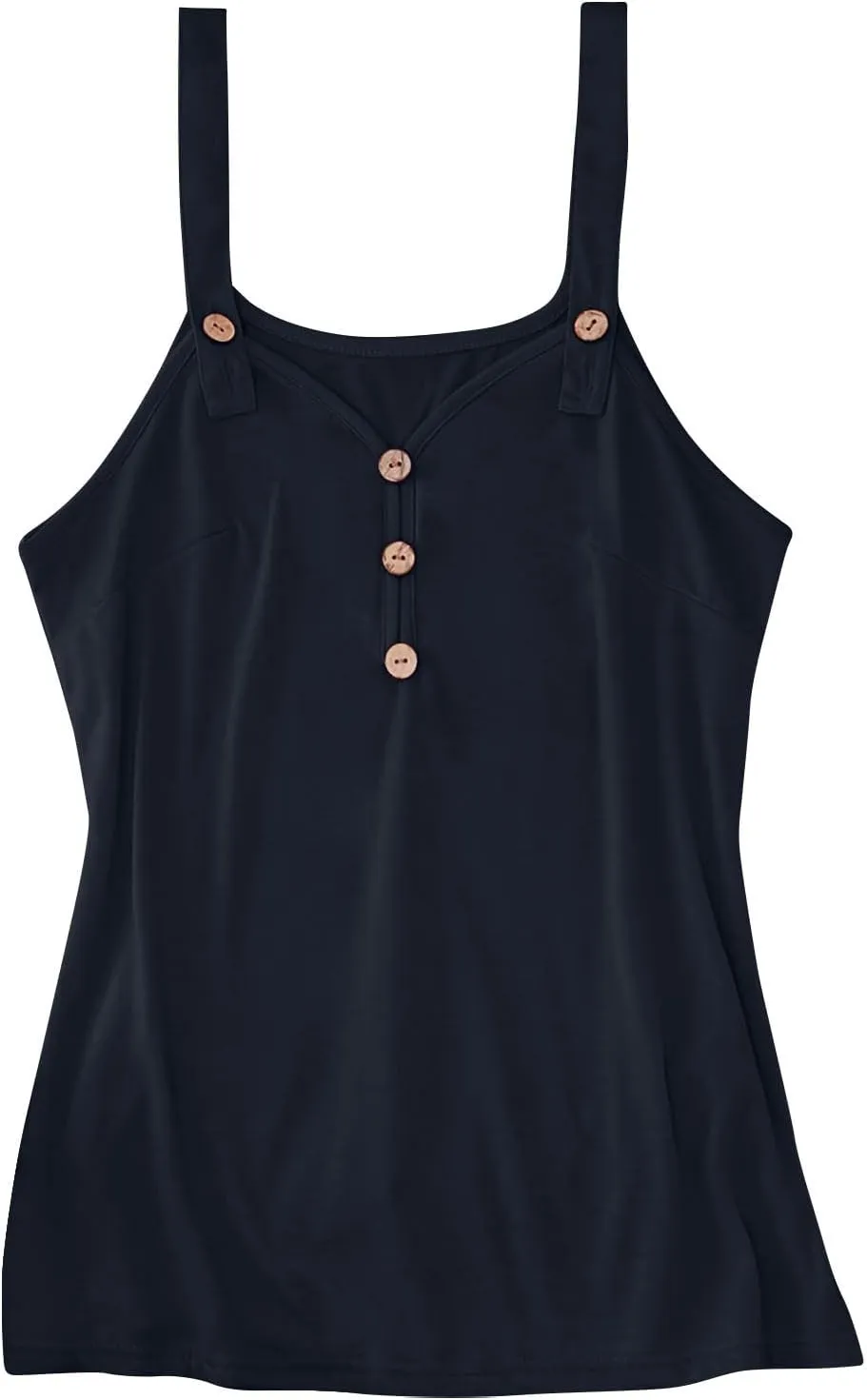 Womens Plus Size Summer Tops Scoop Neck O Ring Shoulder Tank Tops Casual Sleeveless Button Front Solid Basic T Shirt Blouse