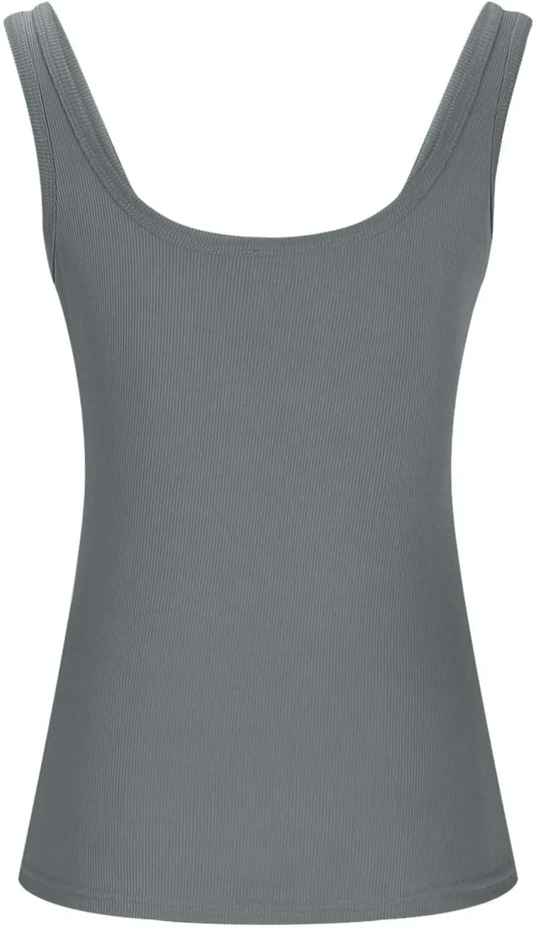 Women's Scoop Neck Sleeveless Knit Tank Tops Slim Fit Double Lined Tops Basic Going Out Y2k Summer Tight T Shirts