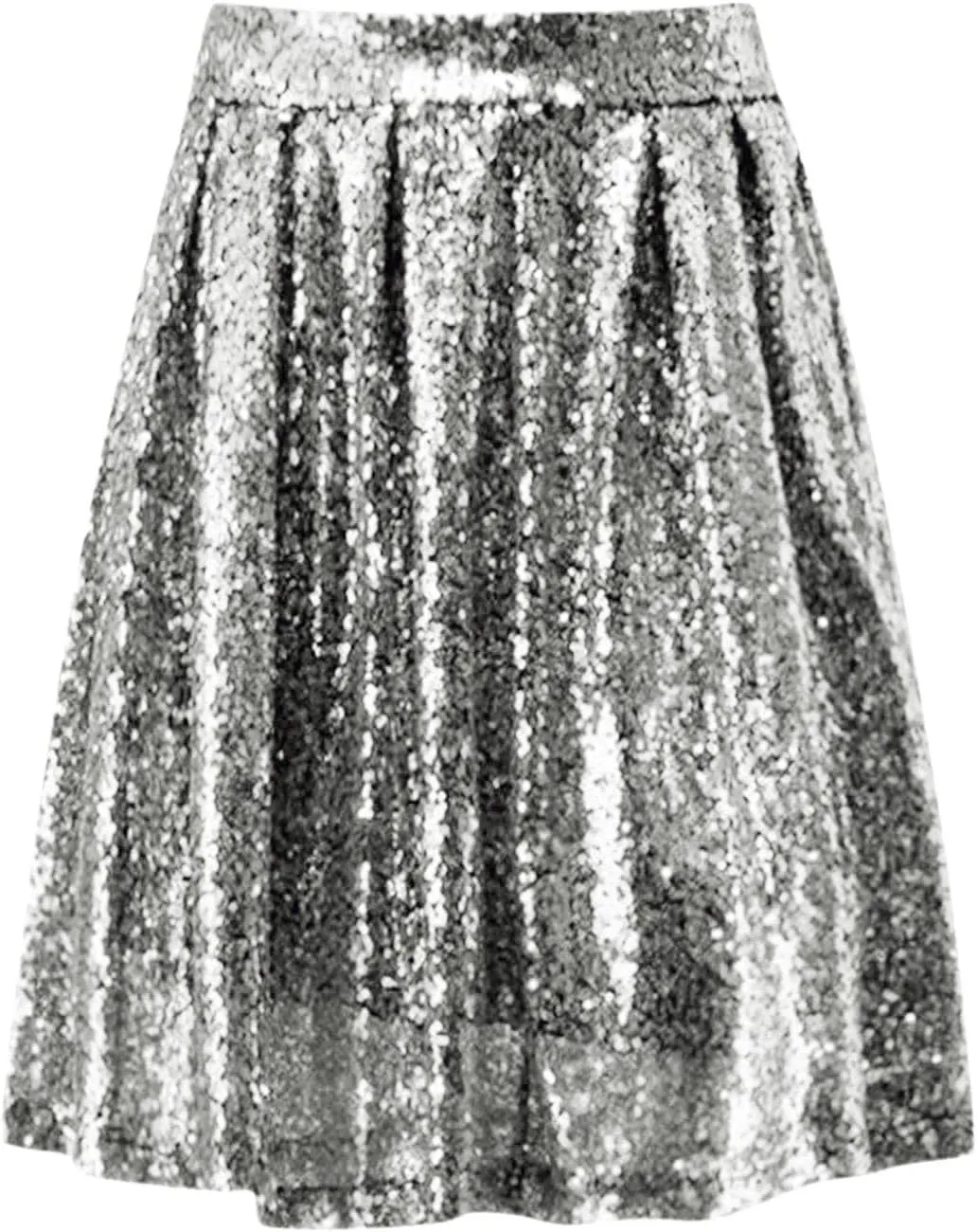 Women's Sequin Skirt Sparkle Stretchy Birthday Cake Skirt Puffy Skirt Mini Skirts with Belt Club Night Silver