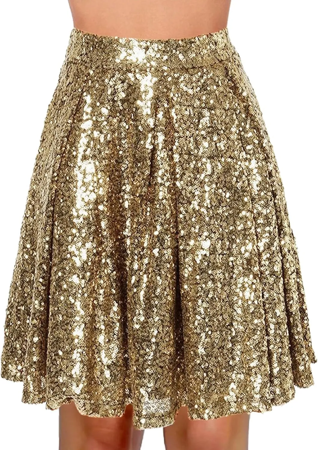 Women's Sequin Skirt Sparkle Stretchy Birthday Cake Skirt Puffy Skirt Mini Skirts with Belt Club Night Silver