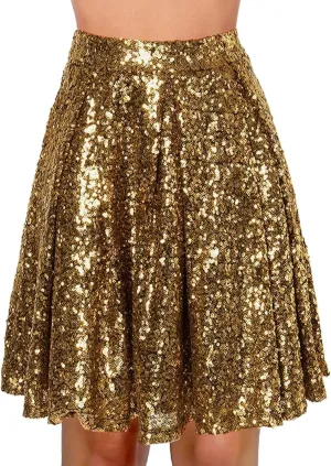 Women's Sequin Skirt Sparkle Stretchy Birthday Cake Skirt Puffy Skirt Mini Skirts with Belt Club Night Silver