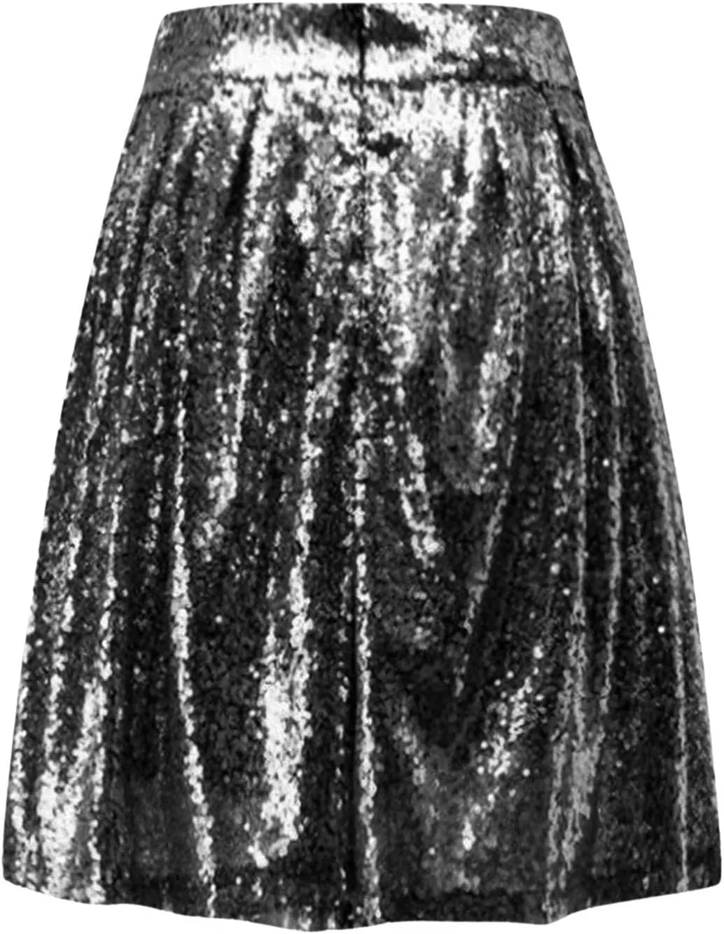 Women's Sequin Skirt Sparkle Stretchy Birthday Cake Skirt Puffy Skirt Mini Skirts with Belt Club Night Silver