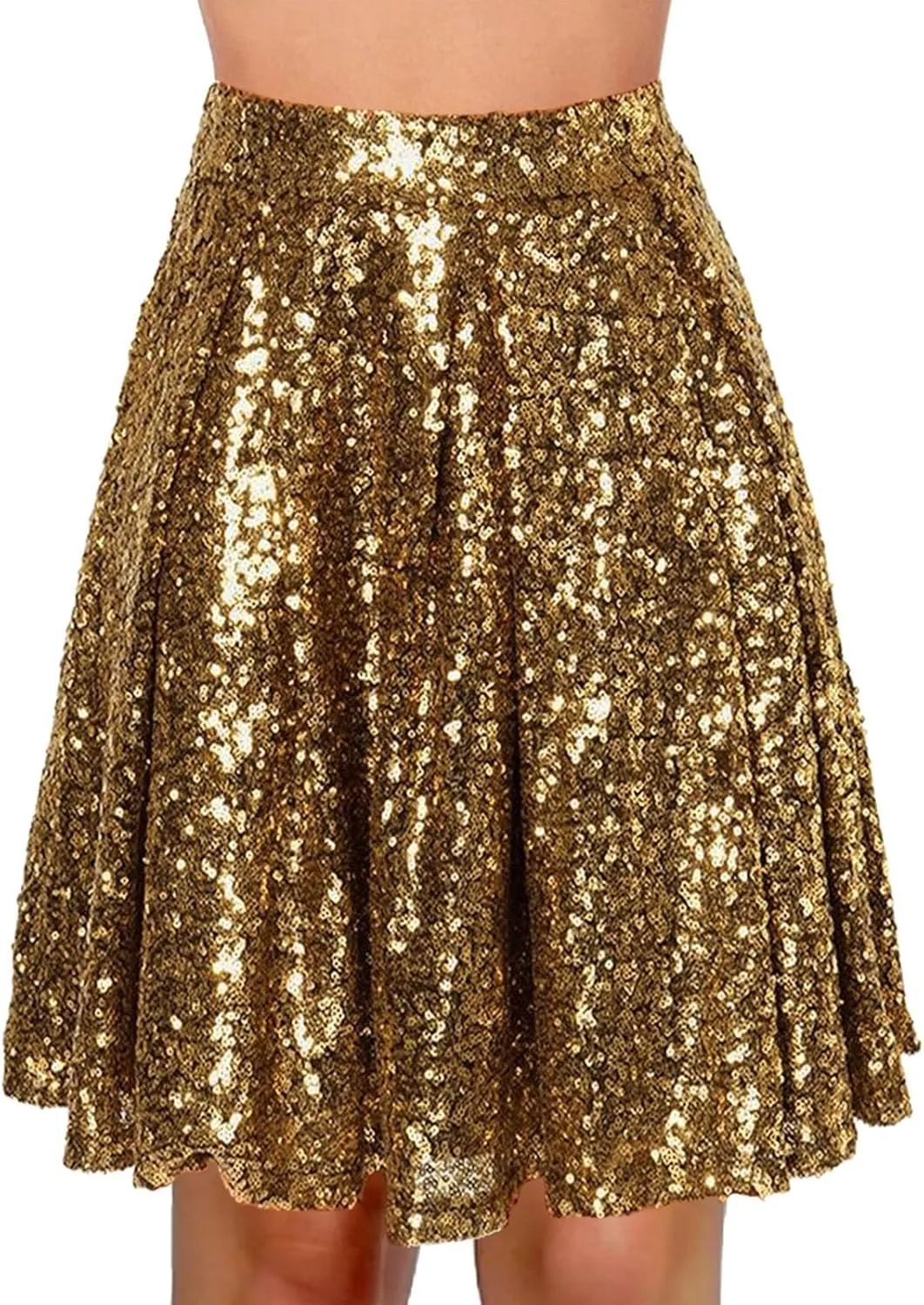Women's Sequin Skirt Sparkle Stretchy Birthday Cake Skirt Puffy Skirt Mini Skirts with Belt Club Night Silver