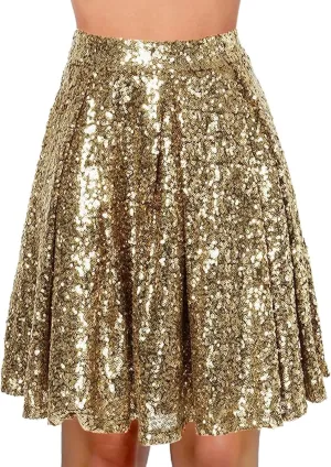 Women's Sequin Skirt Sparkle Stretchy Birthday Cake Skirt Puffy Skirt Mini Skirts with Belt Club Night Silver