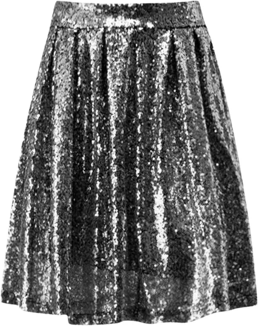 Women's Sequin Skirt Sparkle Stretchy Birthday Cake Skirt Puffy Skirt Mini Skirts with Belt Club Night Silver
