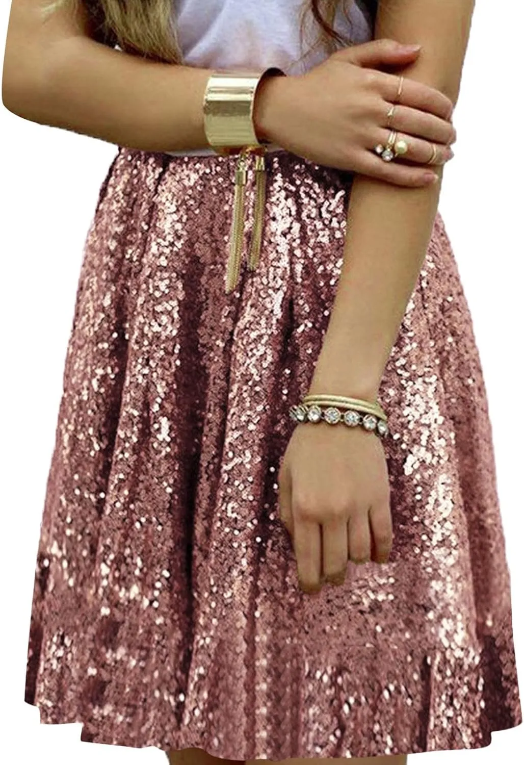 Women's Sequin Skirt Sparkle Stretchy Birthday Cake Skirt Puffy Skirt Mini Skirts with Belt Club Night Silver