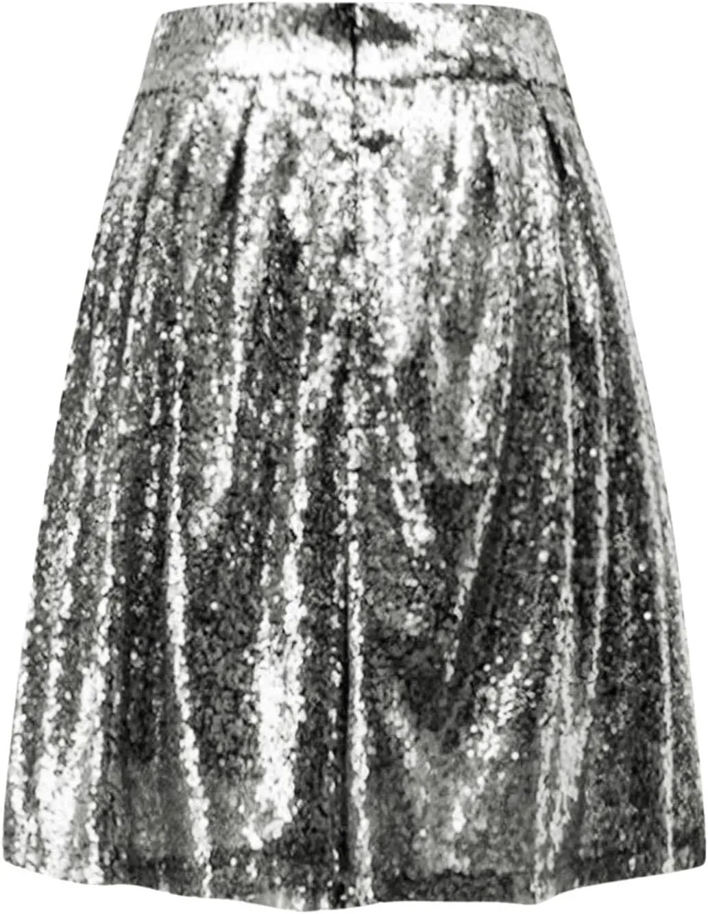 Women's Sequin Skirt Sparkle Stretchy Birthday Cake Skirt Puffy Skirt Mini Skirts with Belt Club Night Silver