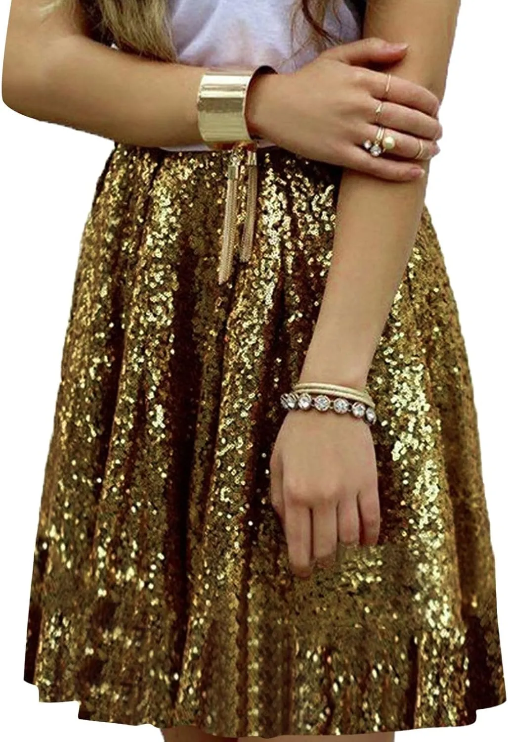 Women's Sequin Skirt Sparkle Stretchy Birthday Cake Skirt Puffy Skirt Mini Skirts with Belt Club Night Silver