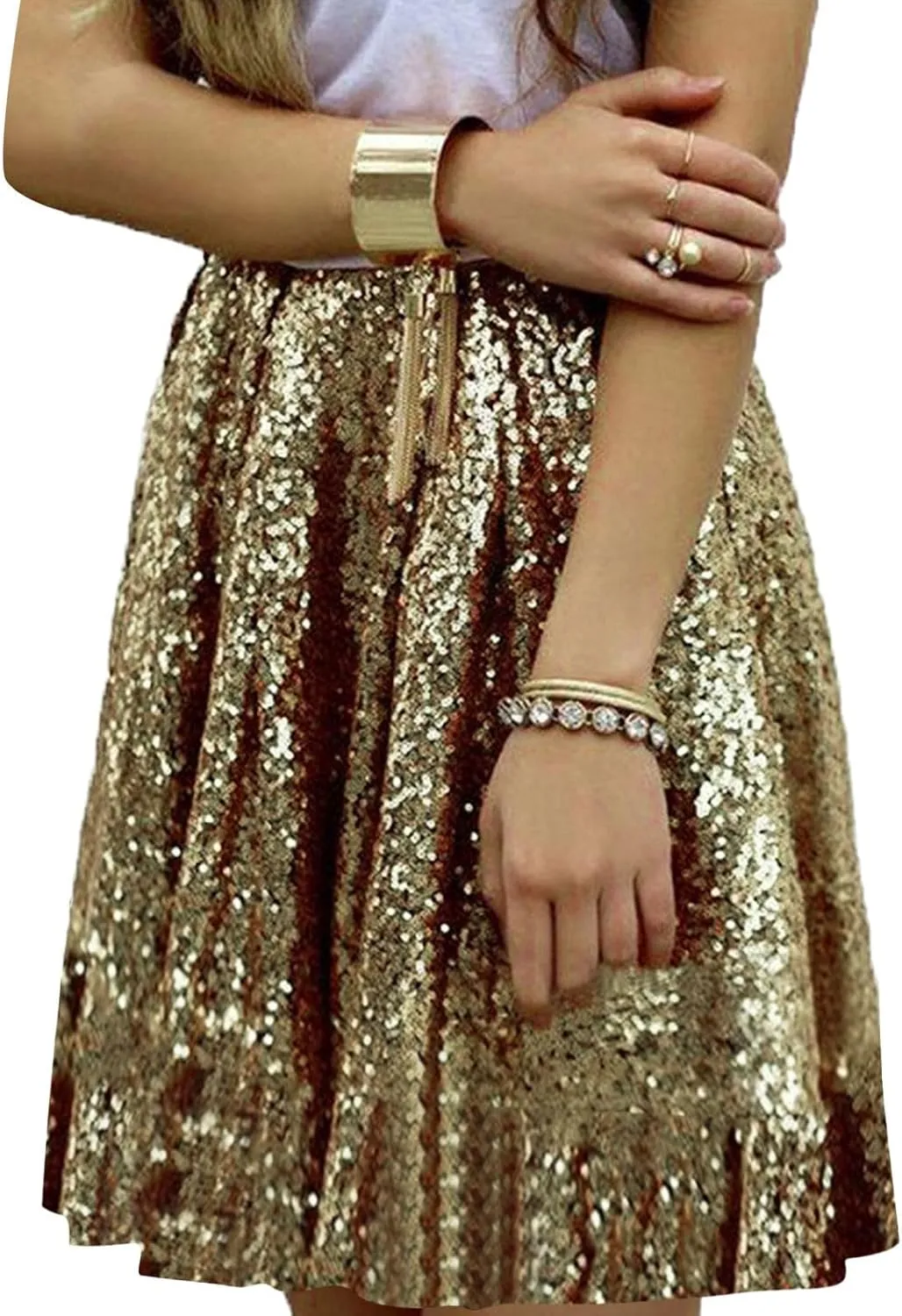 Women's Sequin Skirt Sparkle Stretchy Birthday Cake Skirt Puffy Skirt Mini Skirts with Belt Club Night Silver