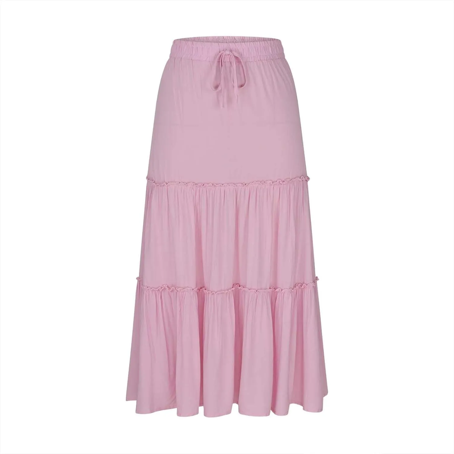 Women's Skirts Beach Vacation Tiered Ruffle Swing A Line Skirts Elastic Waist Drawstring Summer Flowy Maxi Skirt