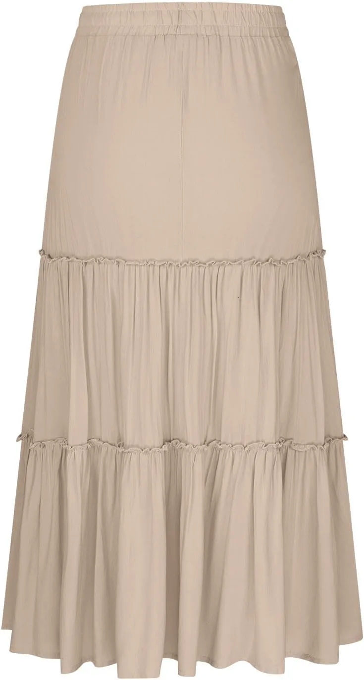 Women's Skirts Beach Vacation Tiered Ruffle Swing A Line Skirts Elastic Waist Drawstring Summer Flowy Maxi Skirt
