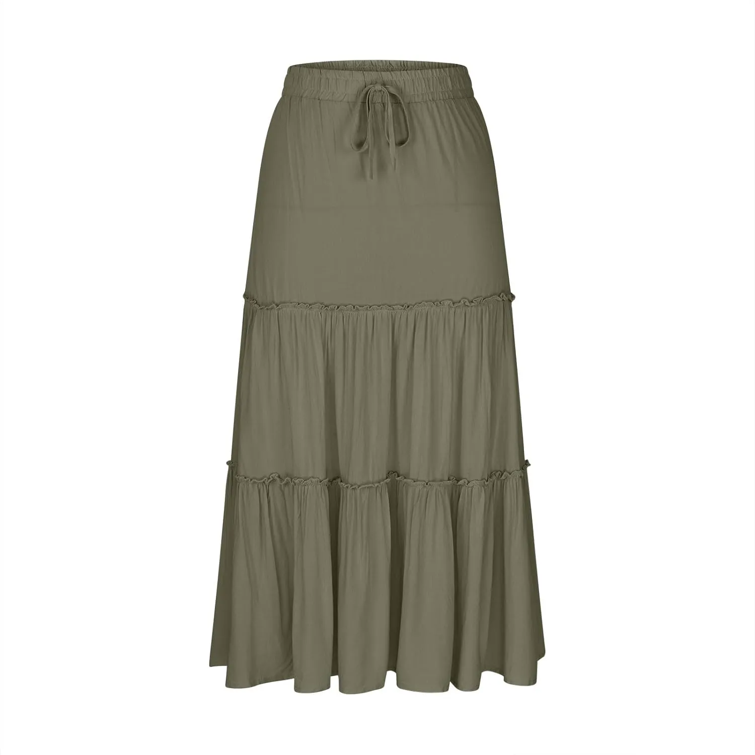 Women's Skirts Beach Vacation Tiered Ruffle Swing A Line Skirts Elastic Waist Drawstring Summer Flowy Maxi Skirt