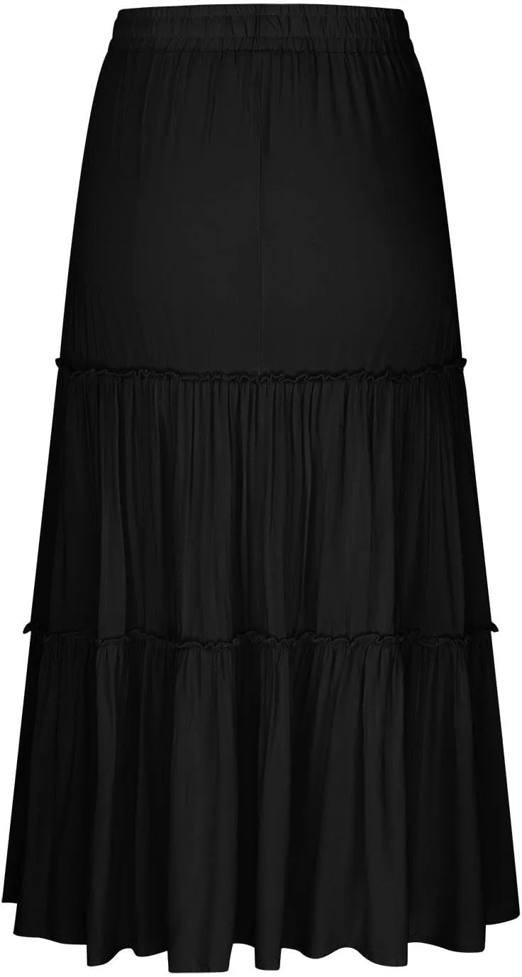 Women's Skirts Beach Vacation Tiered Ruffle Swing A Line Skirts Elastic Waist Drawstring Summer Flowy Maxi Skirt