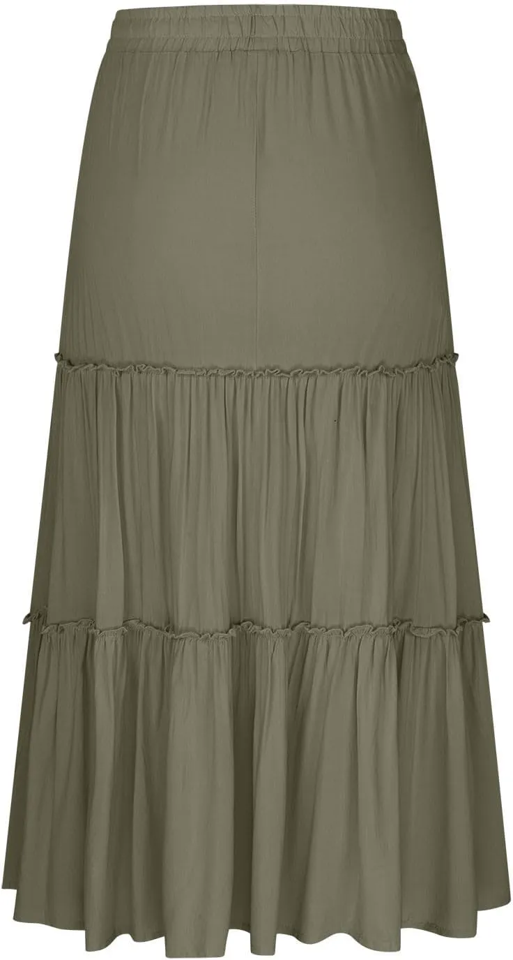 Women's Skirts Beach Vacation Tiered Ruffle Swing A Line Skirts Elastic Waist Drawstring Summer Flowy Maxi Skirt