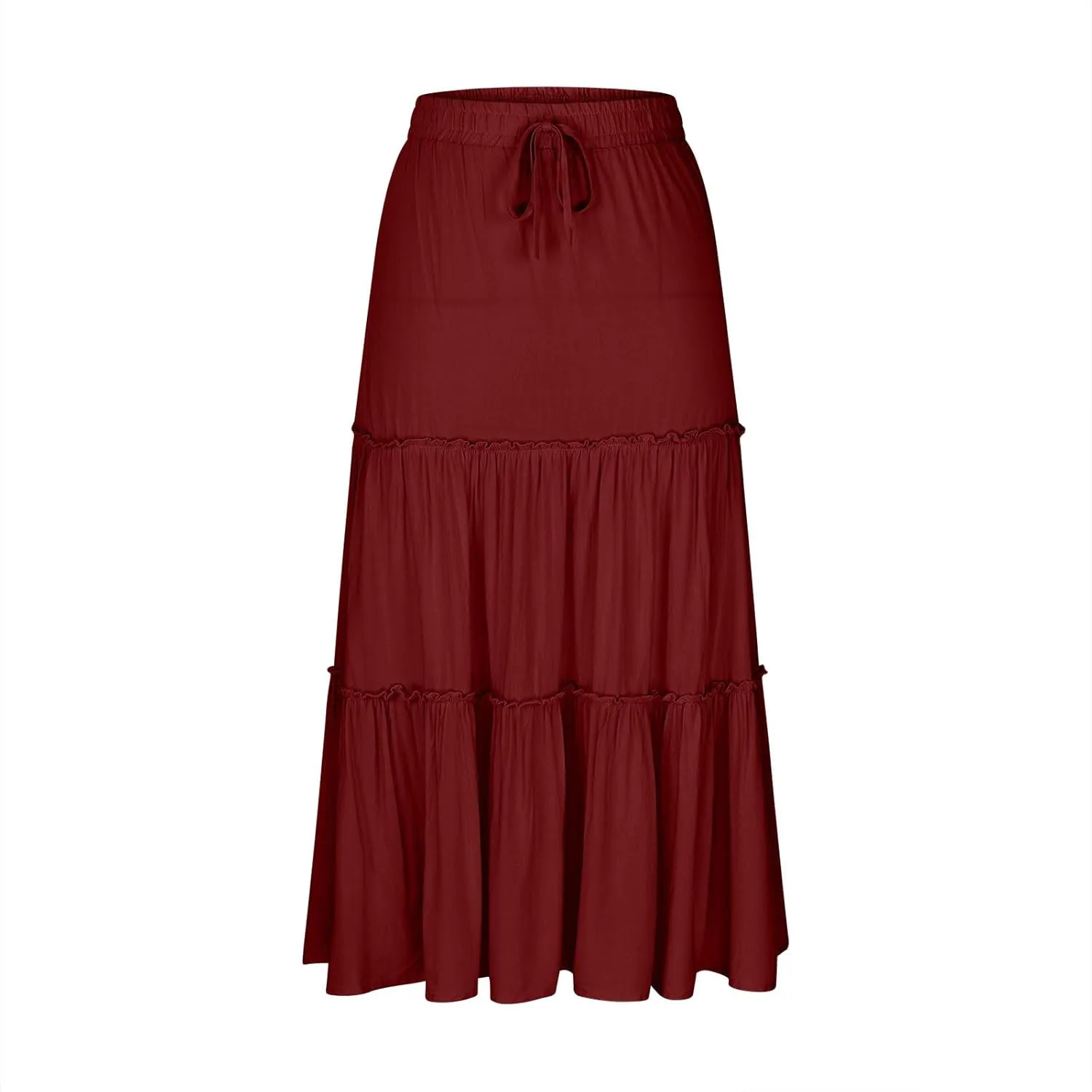 Women's Skirts Beach Vacation Tiered Ruffle Swing A Line Skirts Elastic Waist Drawstring Summer Flowy Maxi Skirt