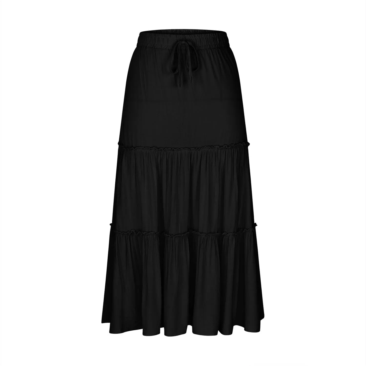 Women's Skirts Beach Vacation Tiered Ruffle Swing A Line Skirts Elastic Waist Drawstring Summer Flowy Maxi Skirt