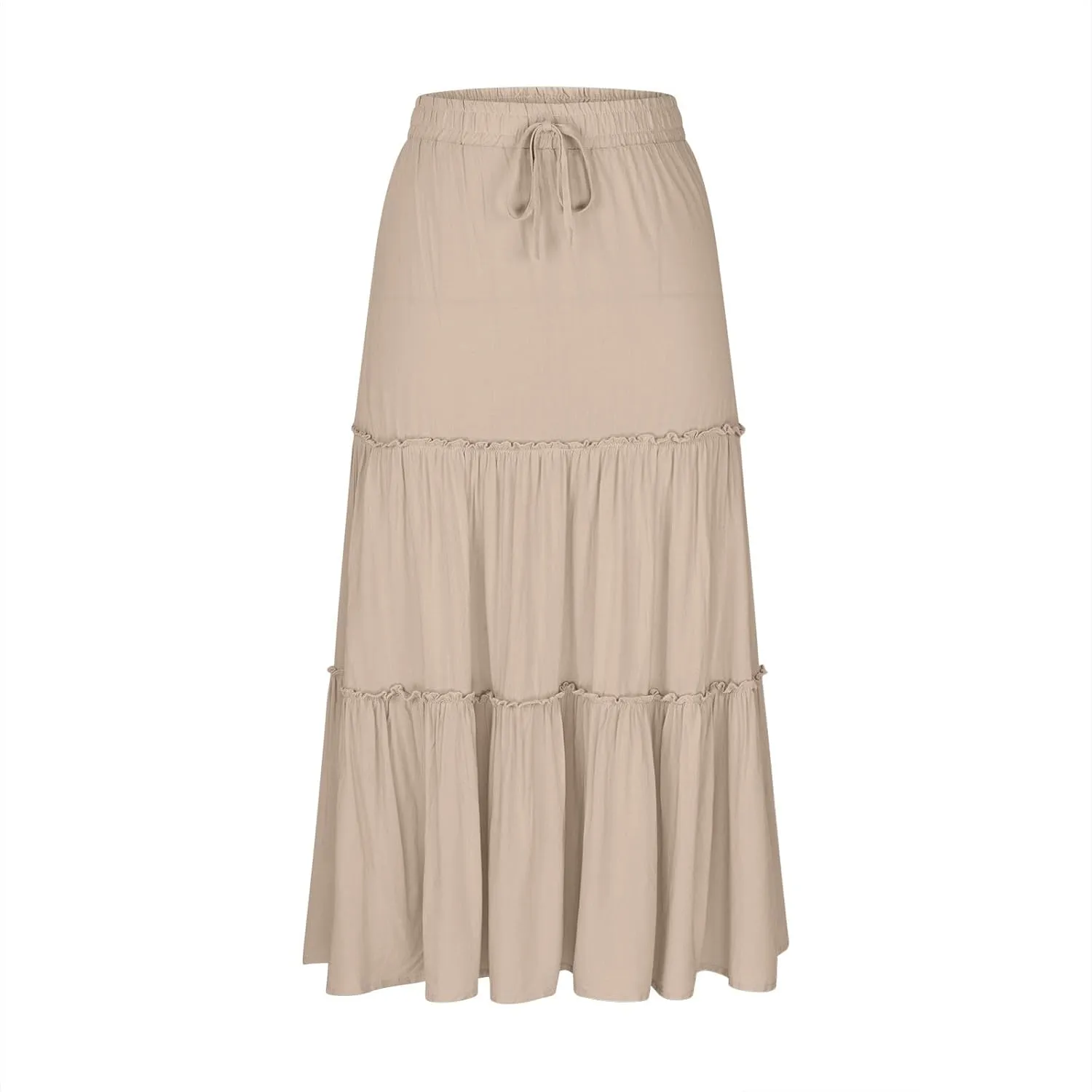 Women's Skirts Beach Vacation Tiered Ruffle Swing A Line Skirts Elastic Waist Drawstring Summer Flowy Maxi Skirt