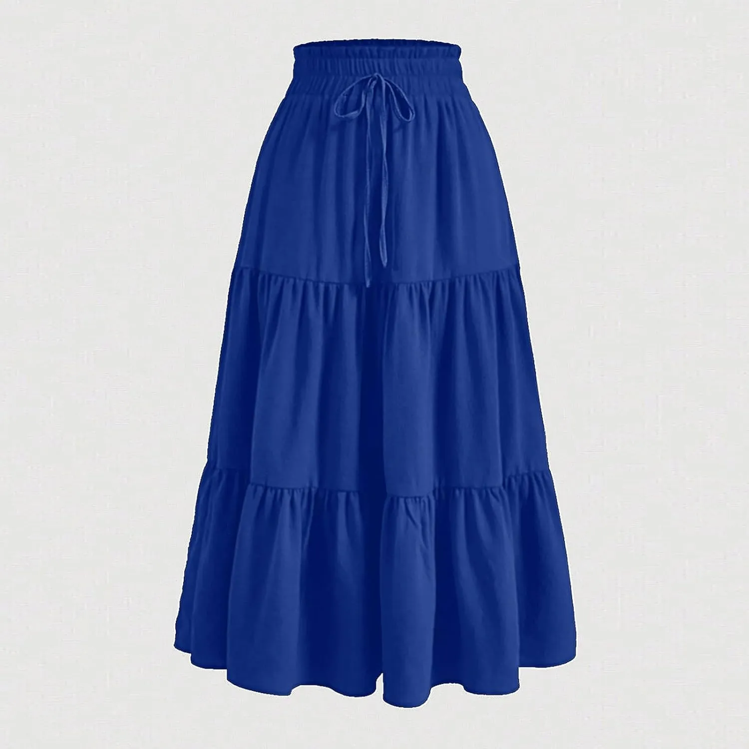Womens Skirts Midi Length Floral Tiered Skirt Drawstring Summer Pleated Flowy Vacation A Line Skirt with Pockets