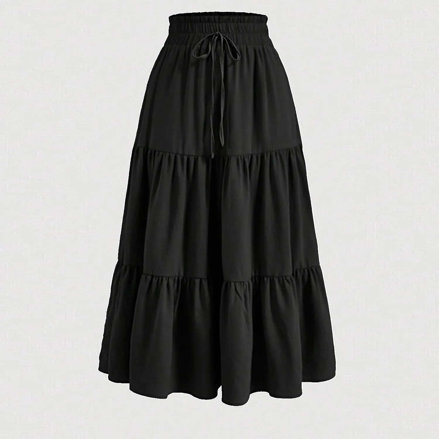 Womens Skirts Midi Length Floral Tiered Skirt Drawstring Summer Pleated Flowy Vacation A Line Skirt with Pockets
