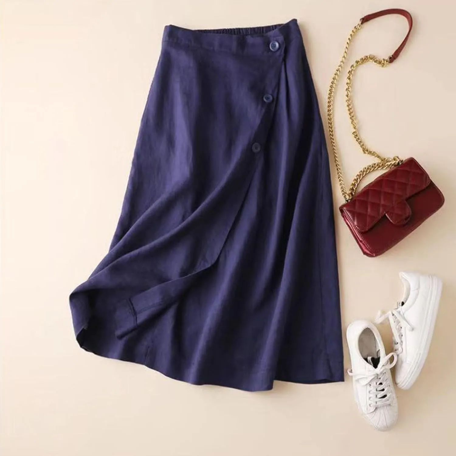 Womens Skirts Midi Length Linen 2025 Beach High Waisted Midi Skirt with Pockets Button Flowy A Line Skirt Boho Summer Skirts