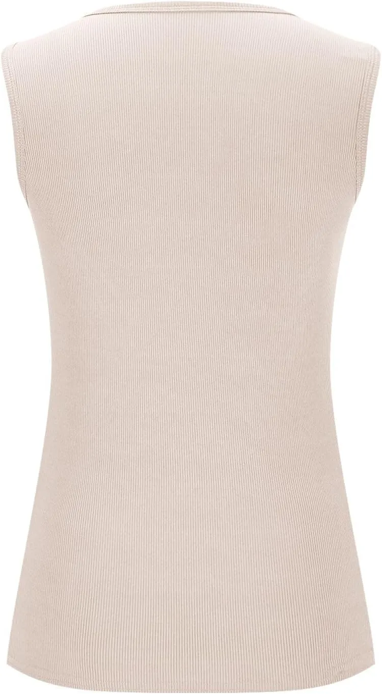 Womens Sleeveless Scoop Neck Tank Top Ribbed Fitted Summer Basic Slim Cute Workout Tops 2025 Going Out Outfits