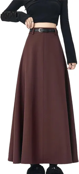 Womens Slim Fit Casual Pleated Long Skirt Office Ladies Elegant Business A-Line Bodycon Skirts