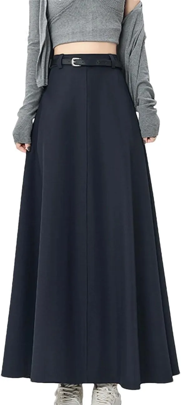 Womens Slim Fit Casual Pleated Long Skirt Office Ladies Elegant Business A-Line Bodycon Skirts
