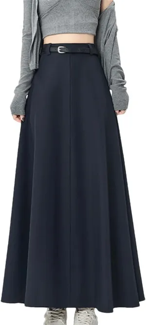 Womens Slim Fit Casual Pleated Long Skirt Office Ladies Elegant Business A-Line Bodycon Skirts