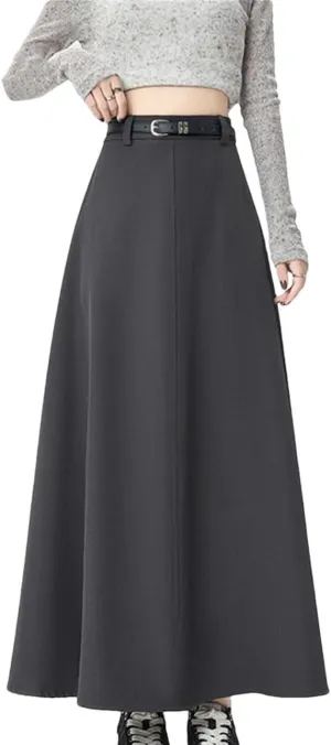 Womens Slim Fit Casual Pleated Long Skirt Office Ladies Elegant Business A-Line Bodycon Skirts