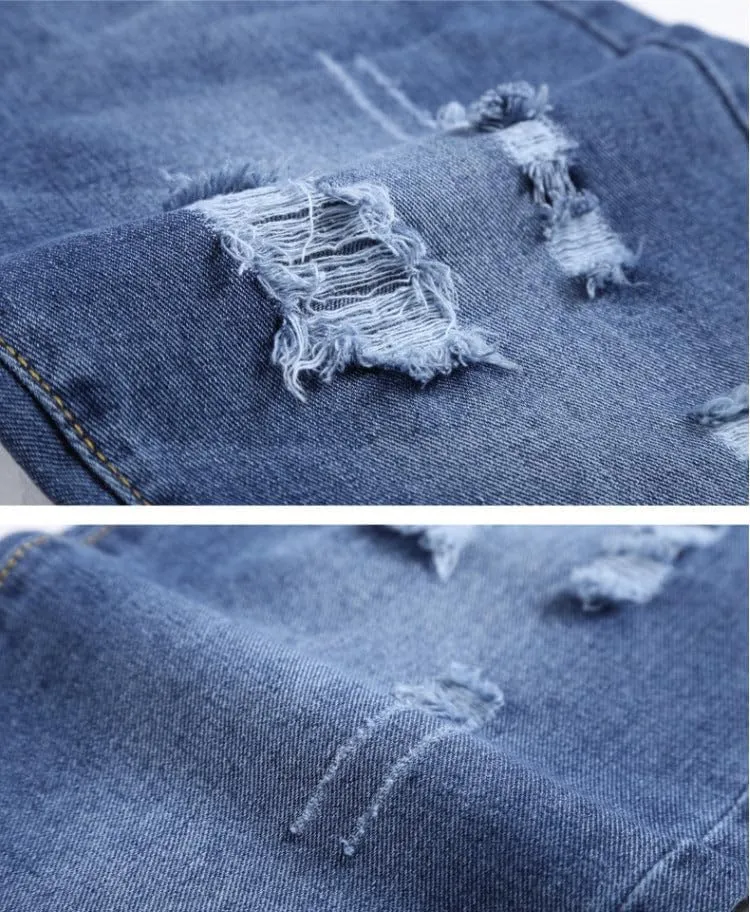 Womens Slim Fit Jeans Nine Point Length Denim Carrot Trousers Student All Match Pants Light Blue and Dark Blue