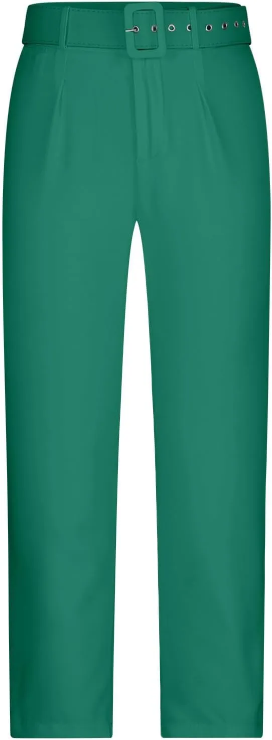 Womens Suit Pants Casual Stretch Loose Fit Straight Belted Waisted Business Suit Pants Fashion Work Office Trousers