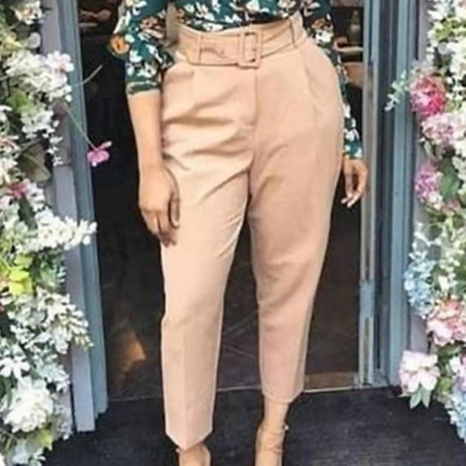 Womens Suit Pants Casual Stretch Loose Fit Straight Belted Waisted Business Suit Pants Fashion Work Office Trousers