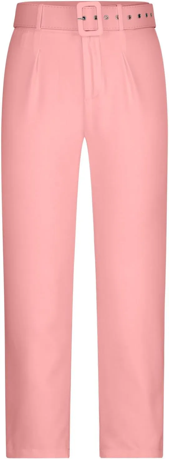 Womens Suit Pants Casual Stretch Loose Fit Straight Belted Waisted Business Suit Pants Fashion Work Office Trousers