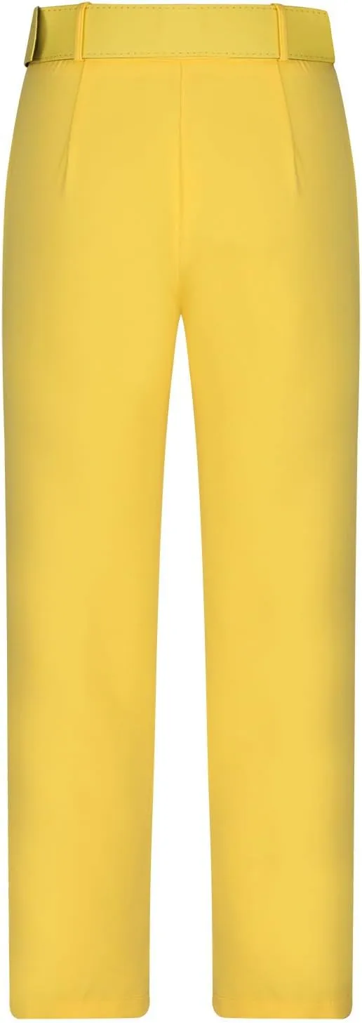 Womens Suit Pants Casual Stretch Loose Fit Straight Belted Waisted Business Suit Pants Fashion Work Office Trousers