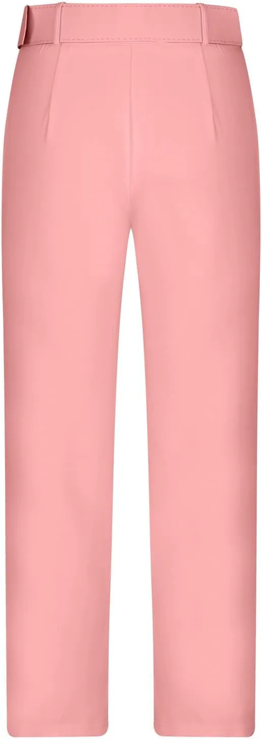 Womens Suit Pants Casual Stretch Loose Fit Straight Belted Waisted Business Suit Pants Fashion Work Office Trousers