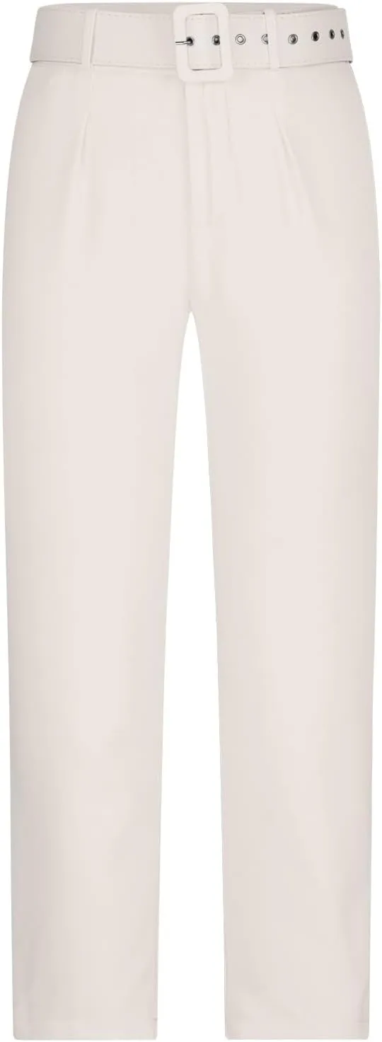 Womens Suit Pants Casual Stretch Loose Fit Straight Belted Waisted Business Suit Pants Fashion Work Office Trousers