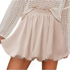 Women's Summer Casual Mini Skirt, Elastic Waist Ruched Bubble Skirts Comfy Breathable Boho Trendy Clothes