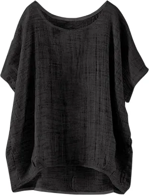 Women's Summer Cotton Linen Boho Floral Short Sleeve Tunic Tops Casual Comfy Womens Tops Oversized Business